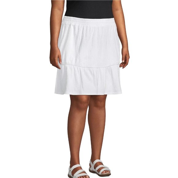 NWT Lands End Womens Hi Rise Pull On Tiered Skirt Pure White Size S $75 FLC183 - Picture 2 of 5